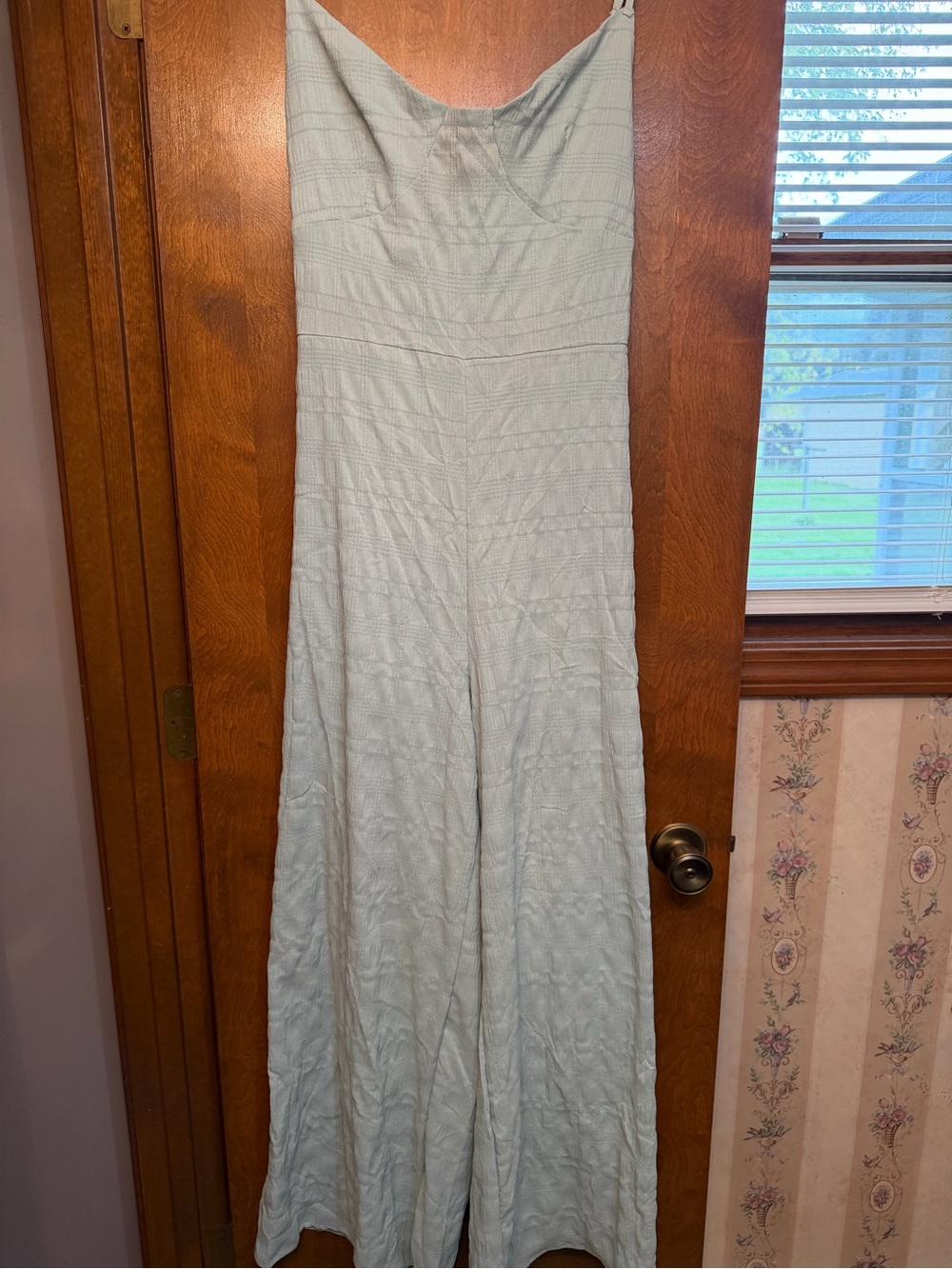 Light Blue Wide-Leg Strapless Jumpsuit